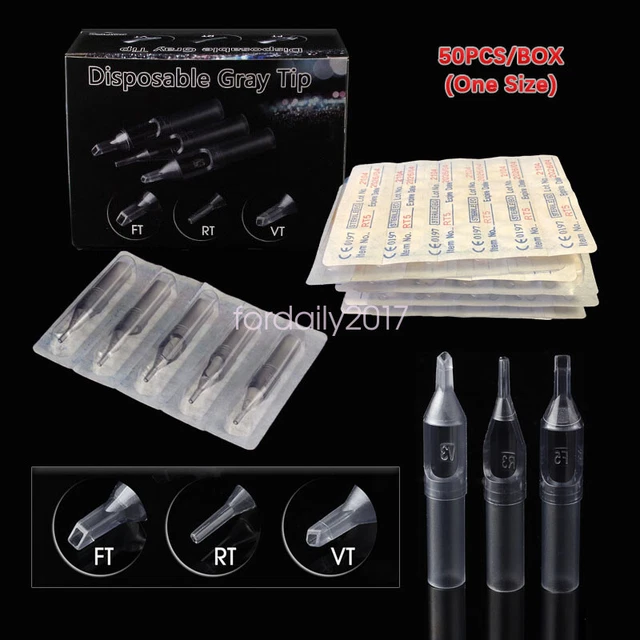 50Pcs plástico estéril desechable máquina de tatuaje boquilla aguja tubo puntas RT FT DT