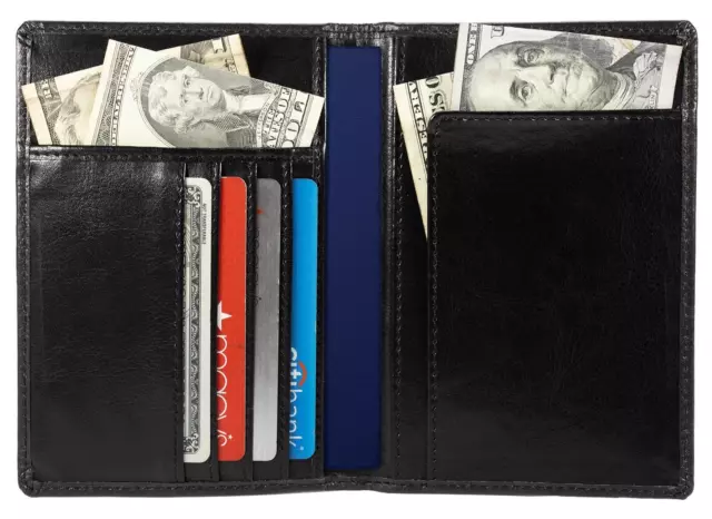 Black USA genuine Leather Passport Cover Travel Wallet ID Card Holder 2