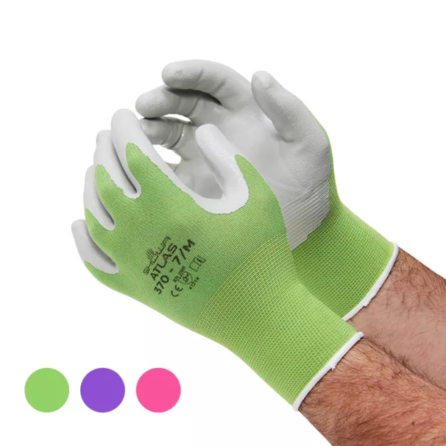 6 Pairs Atlas Showa 370 Nitrile Gloves Garden Work Paint Landscaping (ANY COLOR)