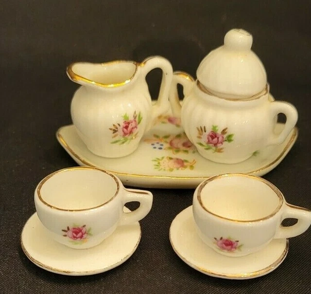 VINTAGE OCCUPIED JAPAN 8piece Miniature Tea Set White Porcelain w