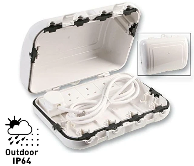 Intempéries Extérieur Enceinte & 4G 2m Secteur Extension Blanc IP64 Jardin