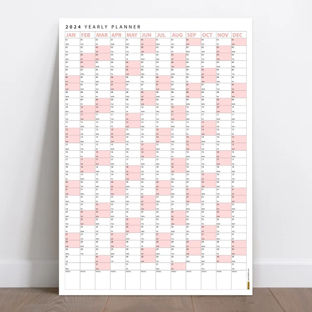 POWDER PINK 2024 Wall Calendar, 2024 Wall Planner, 2024 Year Planner