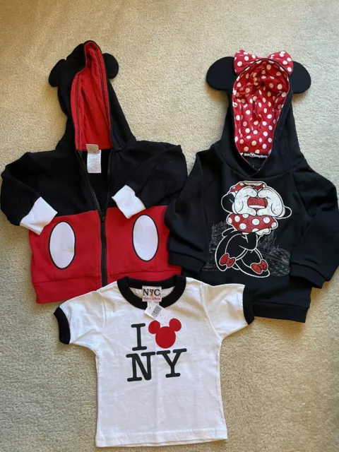 Lot of 3 Disney Mickey Minnie Mouse Hoodies Sweater T-shirt Size 2T