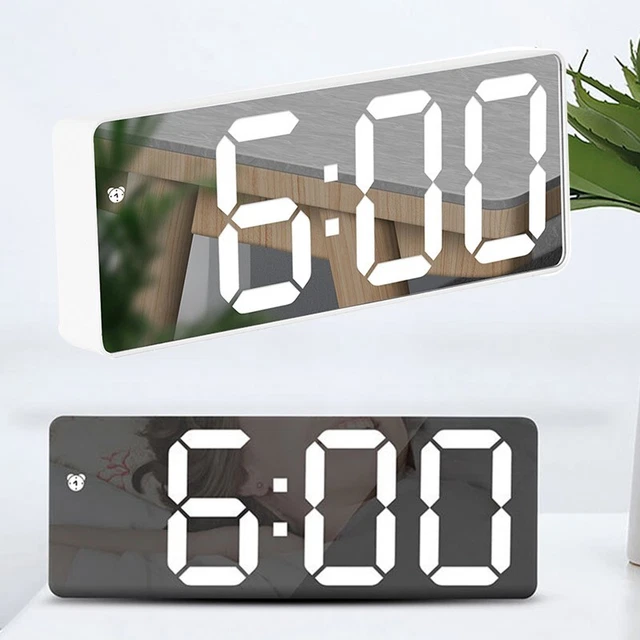 Specchio sveglia orologio lampada ricarica USB luce notturna termometro temperatura decorazione