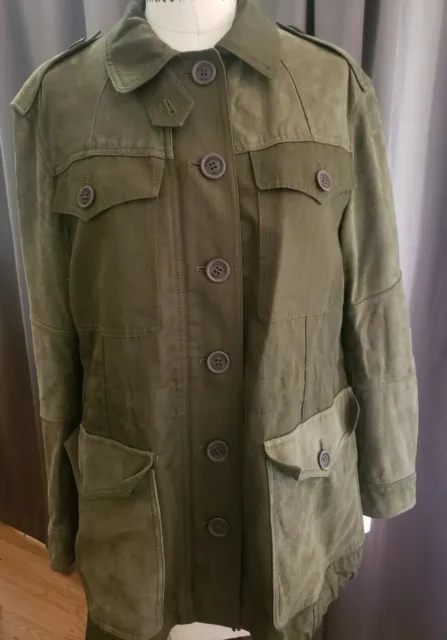 Burberry Brit Green Military Leather Jacket Parka Coat Size 6