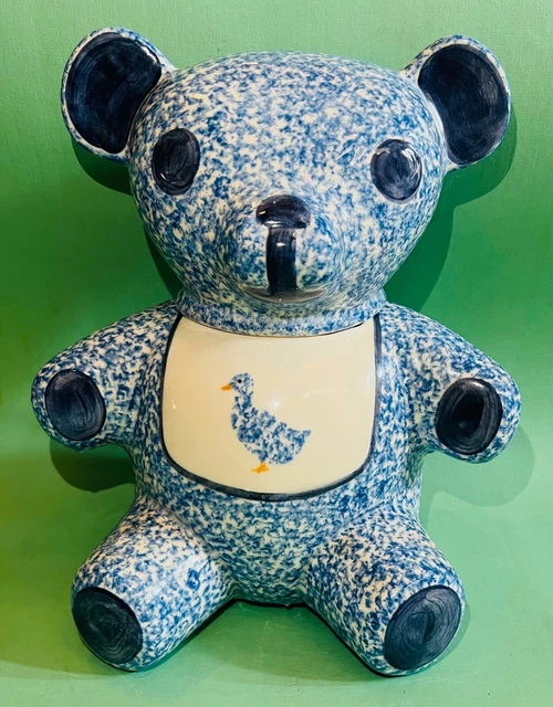 VTG COOKIE JAR Teddy Bear Blue Spittle Duck Los Angeles Pottery NS