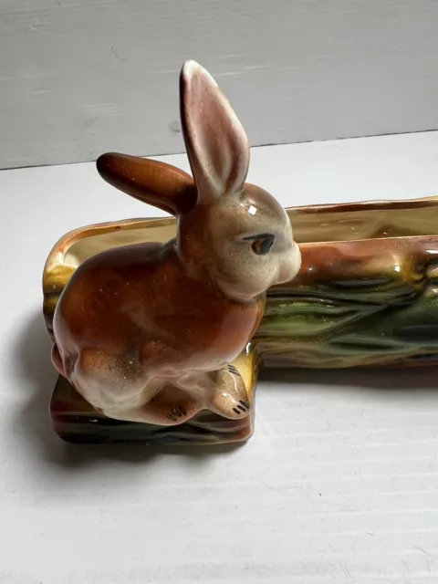 1950’s AACP Kalmar Australian Pottery Trough Ceramic Rabbit On Log Vase Planter