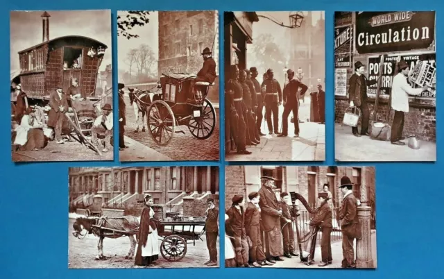 Set of 6 London 1877 Street Life Repro Postcards England Social History Set 1