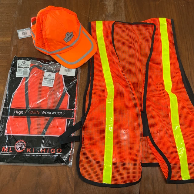 GLoWEAR Safety Cap Hat W (2) High Visibility Orange Reflective Safety Vests