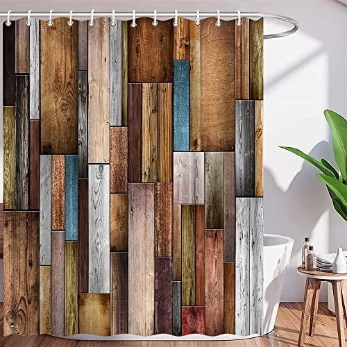AMHNF Barn Door Shower Curtain Vintage Rustic Wooden Farmhouse Brown Barn Doo...