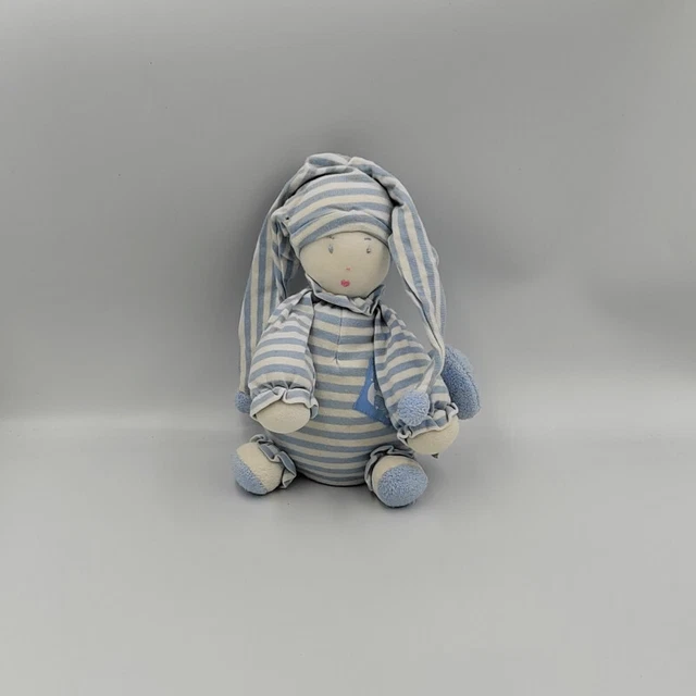 Doudou musical poupée lutin pyjama rayé bleu MOULIN ROTY - 7035