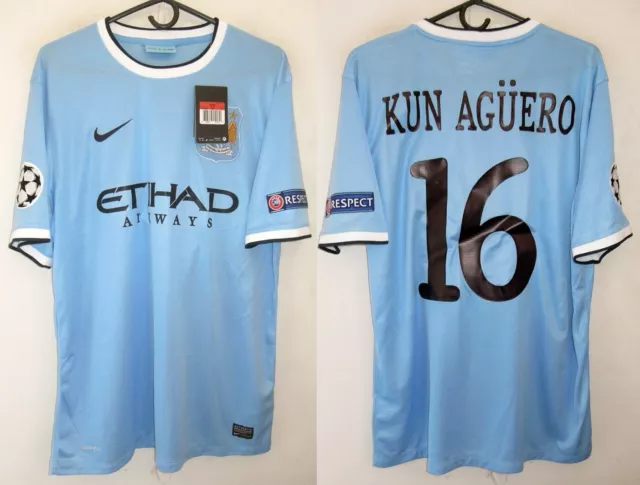 Maillot MANCHESTER CITY 2013/14 #16 KUN AGUERO UCL 100% Authentique