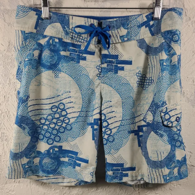 Oakley Women's 10 Board Shorts Drawstring Waist Swim Trunks Pockets Floral Blue