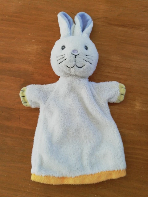 Doudou Bulgari parfums Marionnette Lapin Blanc Orange Vert Violet bleu Grelot
