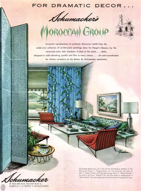 John Gresham Schumacher Maroccan Group MID CENTURY MODERN FURNITURE 1950 Ad