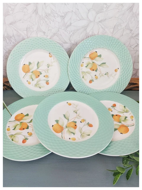 Lot De 5 Petites Assiettes Plates Keradur Oxford - Céramique Vintage - Motif Floral - Fabriqué Au Brésil - Occasion