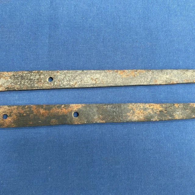 Pair Antique Hand Forged Iron Barn Door Strap Hinges 18 1/8 & 17 7/8" 4