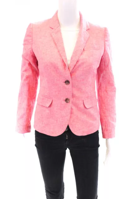 J Crew Women's Linen Cotton Blend Two Button Fully Lined Blazer Pink Size 0