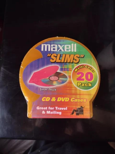 Maxell "Slims" CD & DVD Plastic Cases 20 Pack Multi-Color Factory Sealed