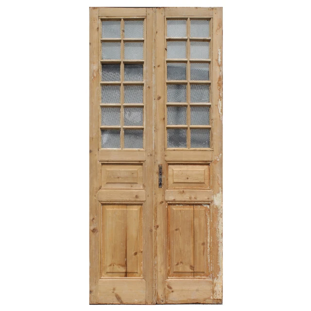 Salvaged Pair of 43" French Double Doors, Textured Glass, NED2236