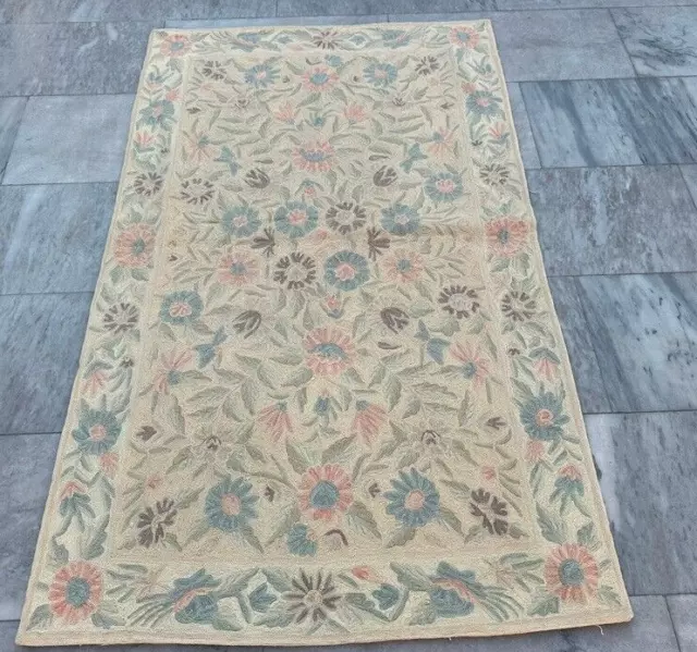 Vintage French Style Aubusson Needle point Stunning Area Rug 3x5 ft Free Ship