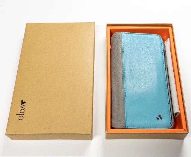 Vaja Cases Argentine Leather Custom Aqua Gray Wallet LP iPhone XS Max VG Folio