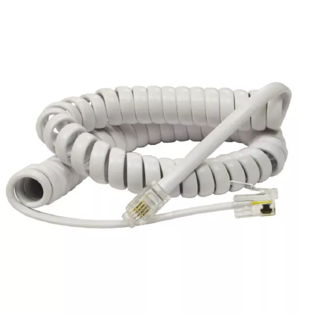 RJ10 to RJ10 Cable For Telephone Handset Coiled Curly Lead Cord Wire WHITE
