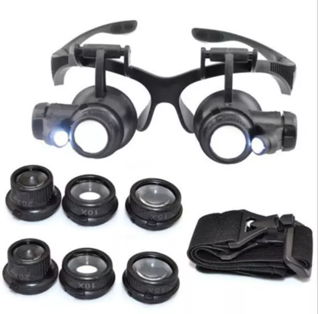 With LED Light 8-Lens Magnifier Magnifying Eye Glass Loupe Jeweler Watch Repair