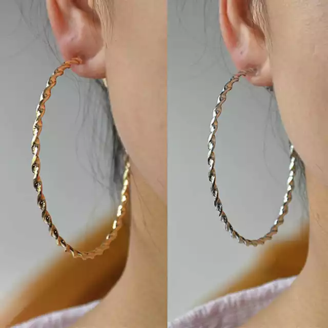 1 Pair Large Dangle Circle Thin Hoop Earrings Ear Silver Gold Women Big Hoops