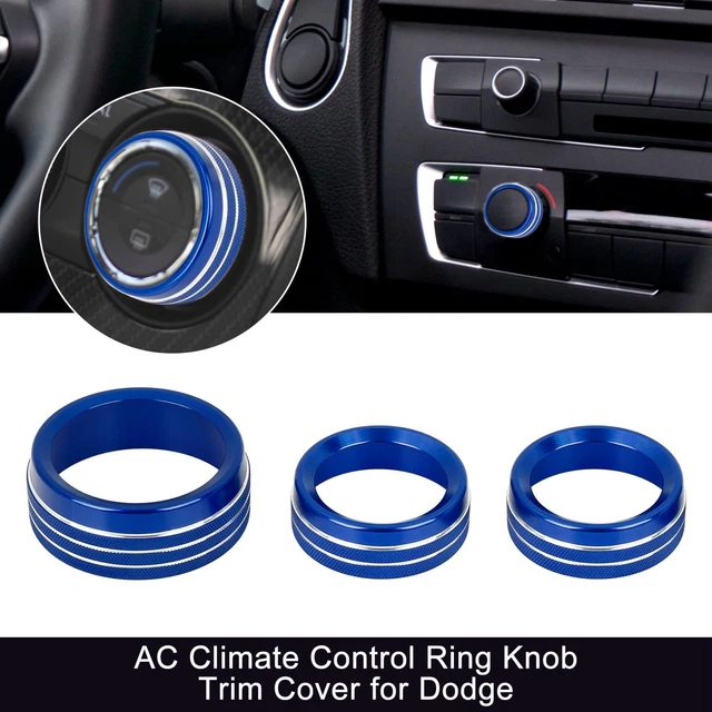 3pcs Blue AC Climate Control Ring Knob Trim Cover for Dodge Challenger for Ram