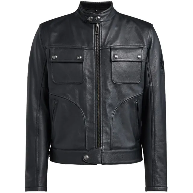 Belstaff Slider Grain Motorcycle Motorbike Leather Jacket Black
