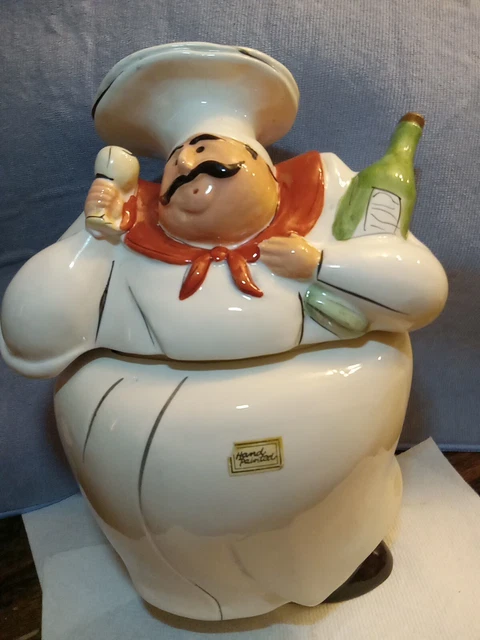 Chef Baker w/ wine & glass cook hand painted Cookie Jar Ceramic approx 11" tall