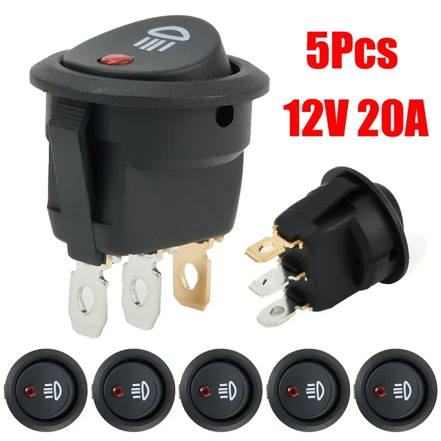 Lot De 5 Interrupteurs Ronds 12V LED Orange - Marche/arrêt, SPST - Pour Voiture, Bateau, Camping-car - Installation Facile