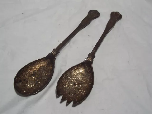 Two Large Vintage Fruit Decorated Decorative Spoons -  EPNS -