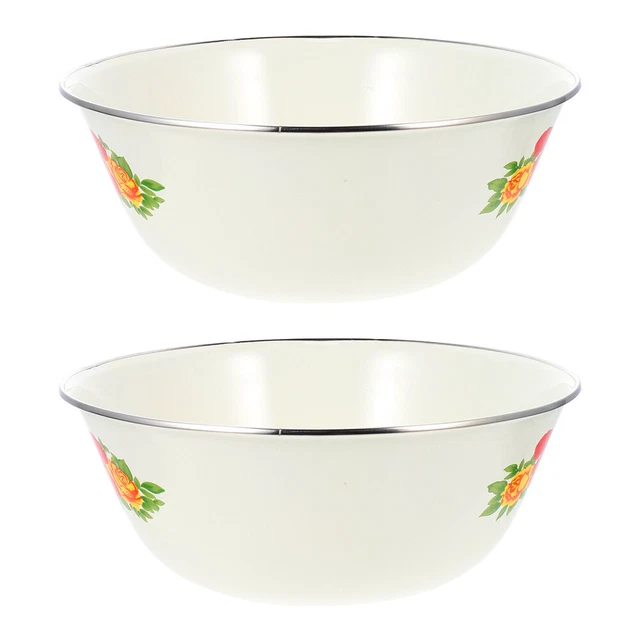 2 pz vasche in smalto ciotola popcorn smaltata con coperchio
