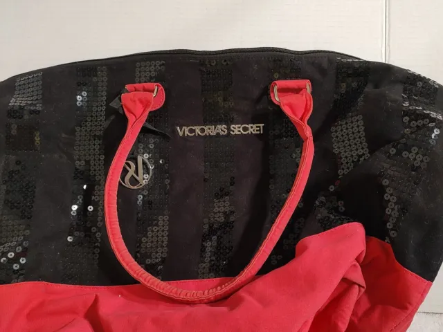 VICTORIAS SECRET HOT Pink Black Sequin Tote Bag Zip Y2k McBling