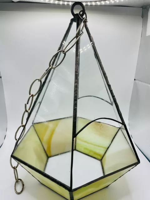 Vintage Stained Glass Terrarium Atrium Air Plant Holder Hanging Or Table Top HTF