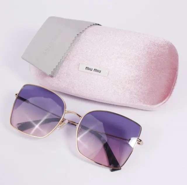 Miu Miu 51WS Sunglasses Antique Gold Frame Pink Gradient Blue Lens 140mm New