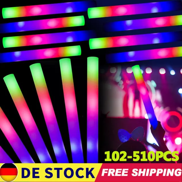 42-510PCS LED Foam Sticks RGB Thunder Wands Glow Sticks Flashing Light Party DJ