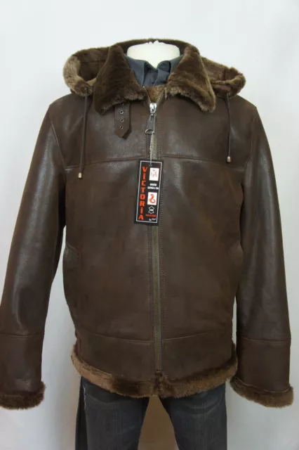 New B3 Men 100% Sheepskin Shearling Leather Bomber Aviator Flight Jacket S-7XL