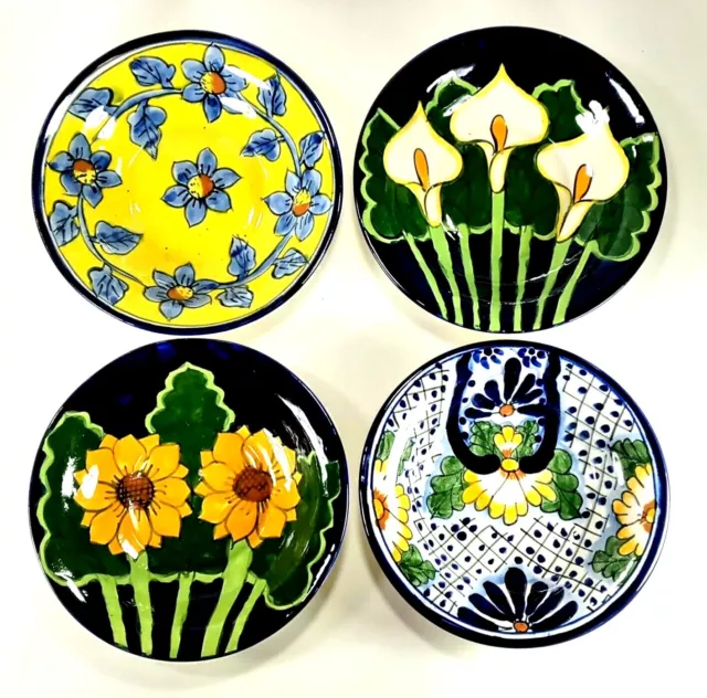 4 Talavera Decorative Wall Plates/Bowls Floral Hand Painted Mexican Pottery Art