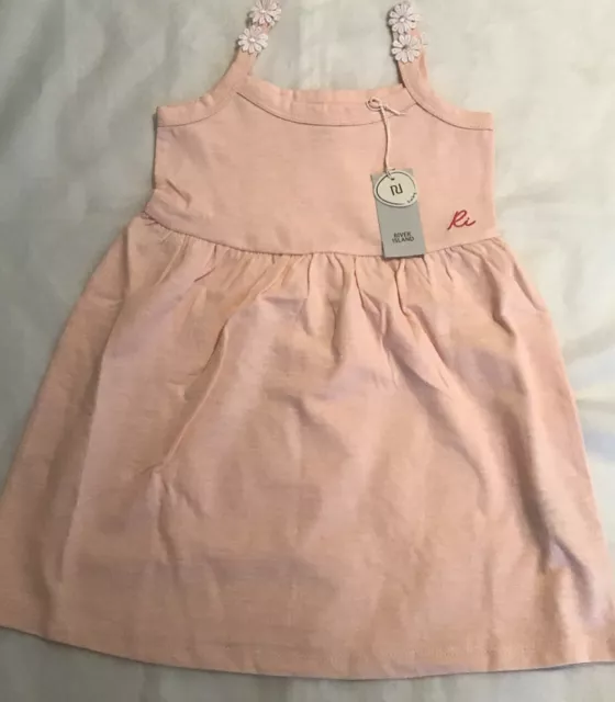 Abito Dolly River Island mini bambina età 12-18 mesi logo rosa nuovo con etichette