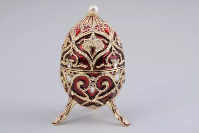 Keren Kopal Red music Egg  Trinket Box Decorated with Austrian Crystals