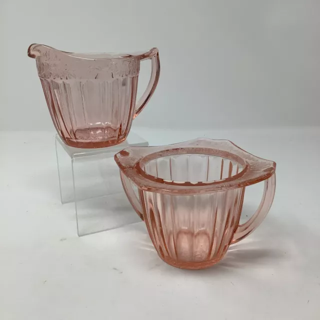 Vintage Adam Pink Depression Glass - Square Sugar Bowl And Creamer