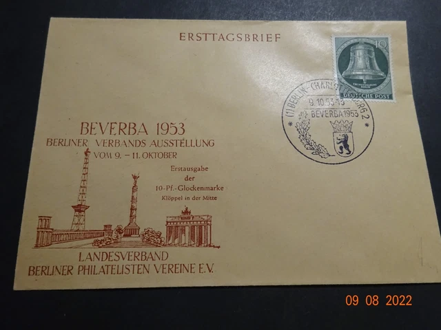 FDC Berlin 102 Glocke Mitte - Beverba 1953