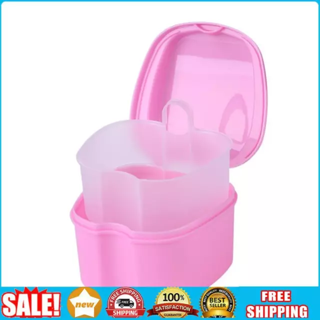 Dental False Teeth Storage Box with Hanging Net Container Organizer (Pink) _