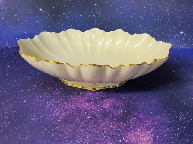 Lenox Oval Symphony Centerpiece Serving Bowl 11" VTG Scalloped Gold Trim