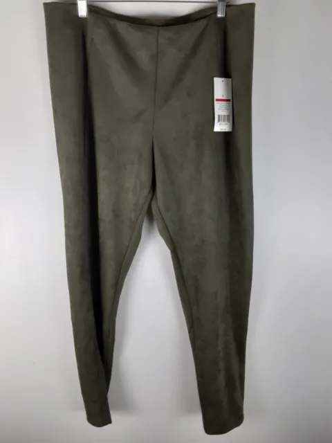 New Directions Olive Green Faux Suede Pull On Slim Ankle Pants Stretch XL
