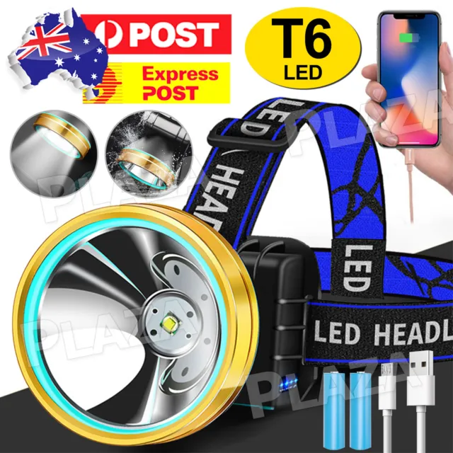 Super Bright Waterproof Head Torch Headlight T6 LED Rechargeable Headlamp Fish