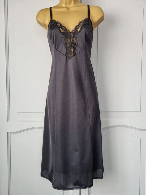 Slip Completi Donna Vintage Nero Seta Nylon Raso Taglia 14